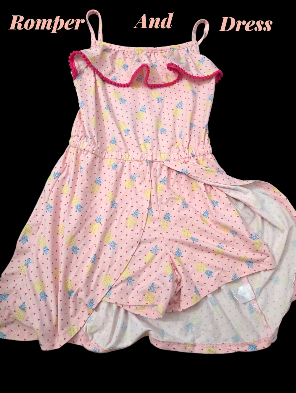 *1136 pineapple romper dress Sundress Girls 7/8